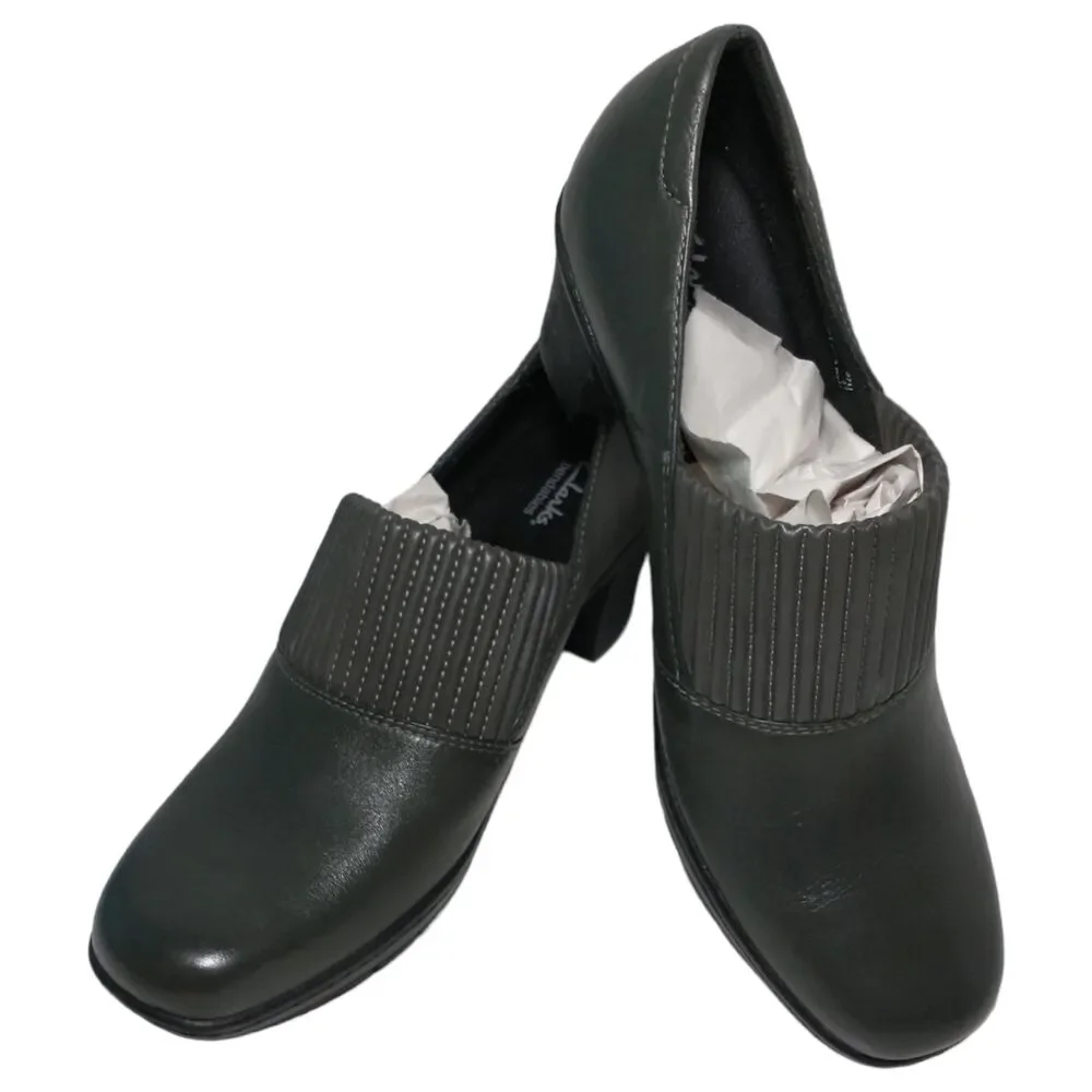 Clarks Womens Bendables Gray Leather Size 8.5M Thoughtful Q Comfort Block Heels - Picture 2 of 9